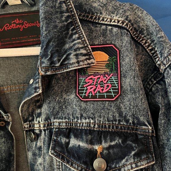 UPCYCLED HANDMADE BY ME ROLLING STONES JEAN JACKET PATCHES GRATEFUL DEAD DENIM - Picture 14 of 16